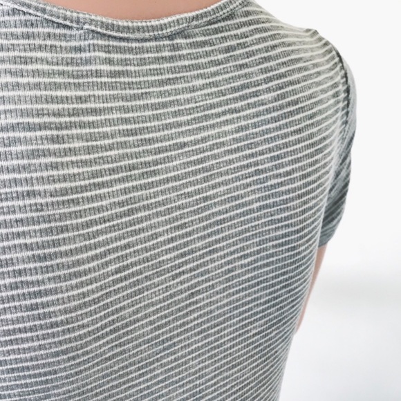 NEW! Bodysuit Striped Front Tie Gray White - Picture 7 of 8